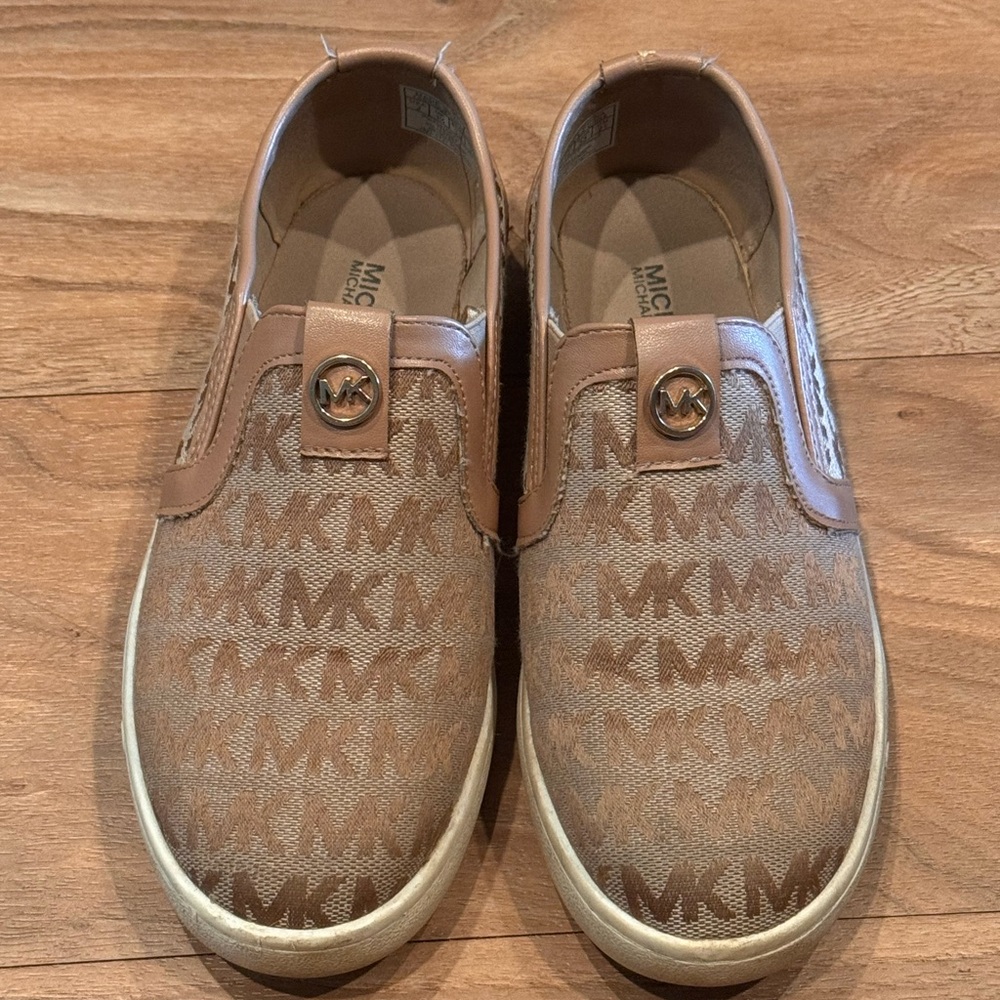Michael Kors Tan Slip-On Sneakers with Monogram Print